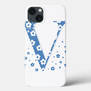 bloemalfabet V (blauw en stip) Case-Mate iPhone Case