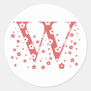 bloemalfabet W (rood en stip) Ronde Sticker