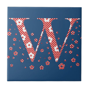 bloemalfabet W (rood en stip) Tegeltje