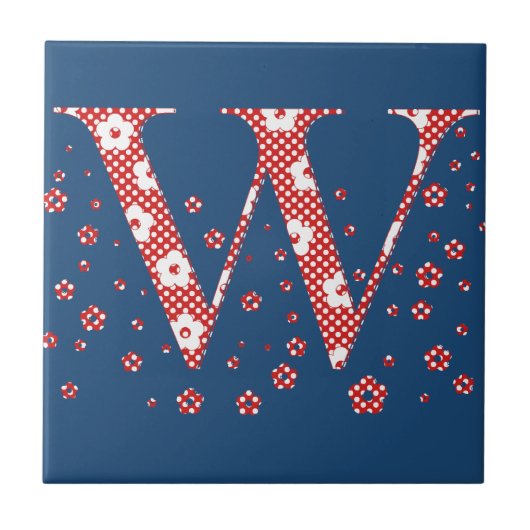 bloemalfabet W (rood en stip) Tegeltje (Voorkant)