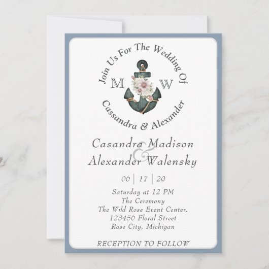 Bloemanker nautische bruiloft stoffige blauwe stre kaart (Voorkant)