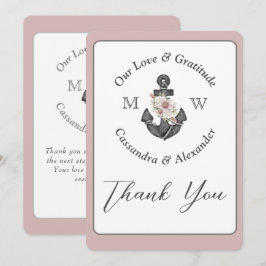 Bloemanker nautische bruiloft stoffige Roos Bedankkaart