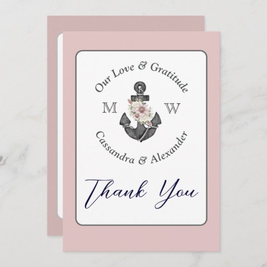 Bloemanker nautische bruiloft stoffige Roos Bedankkaart (Voorkant / Achterkant)