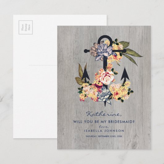  bloemanker | Wil je mijn bruidsmeisje zijn? Uitnodiging Briefkaart (Voorkant / Achterkant)