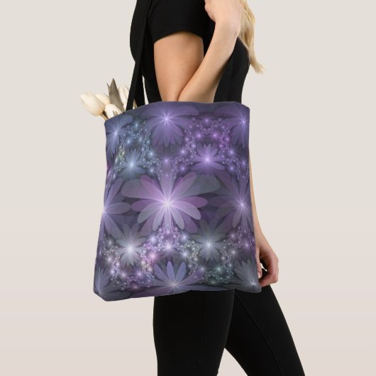 Bloembed Truendy Glanzende Abstracte Fractale Kuns Tote Bag (Dichtbij)