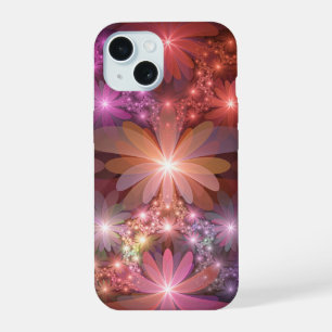 Bloembed van bloemen Kleurrijke Glanzende Abstract iPhone 15 Case