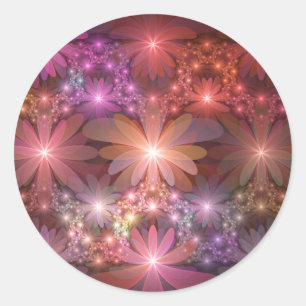 Bloembed van bloemen Kleurrijke Glanzende Abstract Ronde Sticker