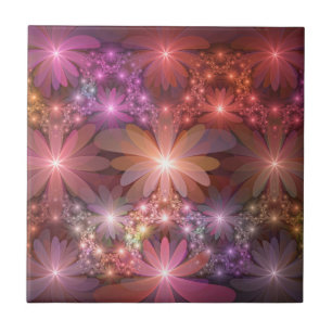 Bloembed van bloemen Kleurrijke Glanzende Abstract Tegeltje