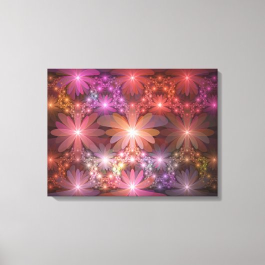 Bloembed van kleurrijke glanzende abstracte fracta canvas afdruk (Voorkant)