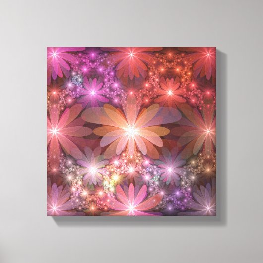 Bloembed van kleurrijke glanzende abstracte fracta canvas afdruk (Voorkant)