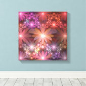 Bloembed van kleurrijke glanzende abstracte fracta canvas afdruk (Insitu (Houten vloer))
