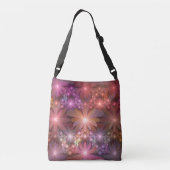 Bloembed van kleurrijke glanzende abstracte fracta crossbody tas (Achterkant)