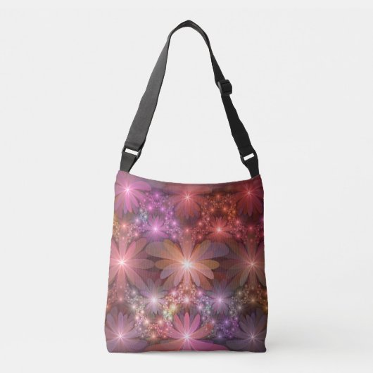 Bloembed van kleurrijke glanzende abstracte fracta crossbody tas (Voorkant)