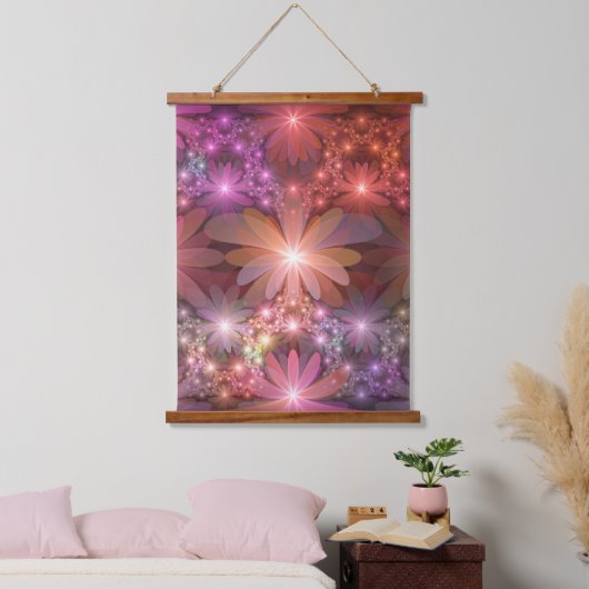Bloembed van kleurrijke glanzende abstracte fracta hangend wandkleed (Slaapkamer)