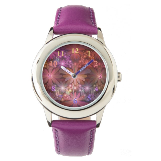 Bloembed van kleurrijke glanzende abstracte fracta horloge (Voorkant)