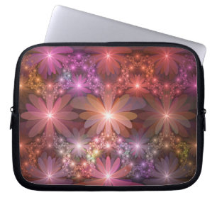 Bloembed van kleurrijke glanzende abstracte fracta laptop sleeve