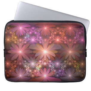 Bloembed van kleurrijke glanzende abstracte fracta laptop sleeve