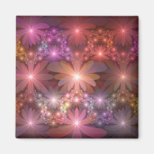 Bloembed van kleurrijke glanzende abstracte fracta magneet