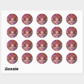 Bloembed van kleurrijke glanzende abstracte fracta ronde sticker (Vel)