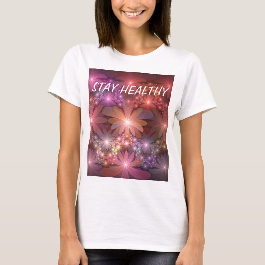 Bloembed van kleurrijke glanzende abstracte fracta t-shirt (Voorkant)