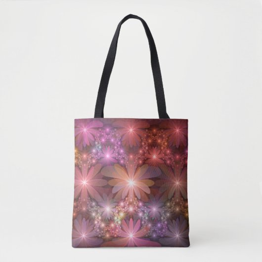 Bloembed van kleurrijke glanzende abstracte fracta tote bag (Voorkant)