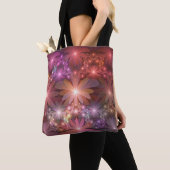 Bloembed van kleurrijke glanzende abstracte fracta tote bag (Dichtbij)