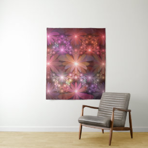 Bloembed van kleurrijke glanzende abstracte fracta wandkleed