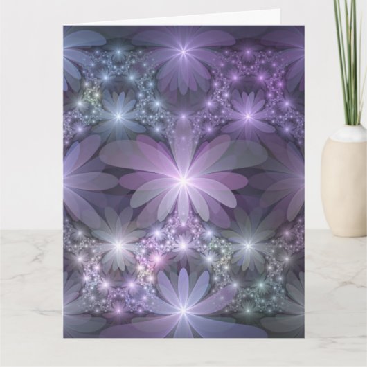 Bloembed van trendy glanzende abstracte fractal ku bedankkaart (Voorkant)