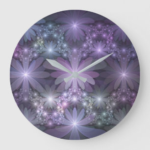 Bloembed van trendy glanzende abstracte fractal ku grote klok