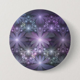 Bloembed van trendy glanzende abstracte fractal ku ronde button 7,6 cm