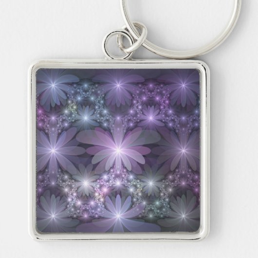 Bloembed van trendy glanzende abstracte fractal ku sleutelhanger (Voorkant)