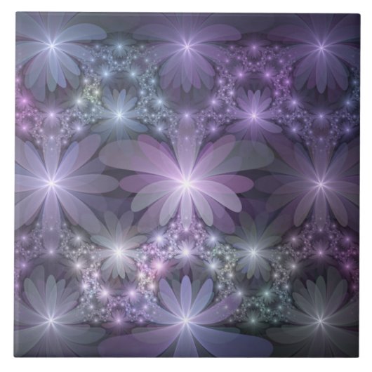 Bloembed van trendy glanzende abstracte fractal ku tegeltje (Voorkant)