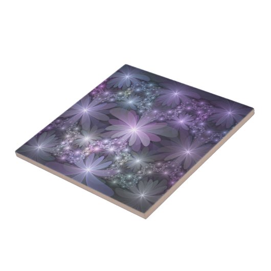 Bloembed van trendy glanzende abstracte fractal ku tegeltje (Zijkant)