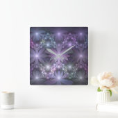 Bloembed van trendy glanzende abstracte fractal ku vierkante klok (Huis)