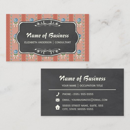  Bloembehang Blauwe Rozen en schoolbord Visitekaartje (Voorkant / Achterkant)