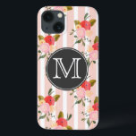 Bloembehang Monogram iPad Mini Case<br><div class="desc">iPad mini-hoesje met strepen en handgetekende bloemenbehang. Vergelijkbare objecten zijn beschikbaar in mijn winkel.</div>