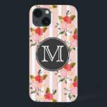Bloembehang Monogram iPad Mini Case<br><div class="desc">iPad mini-hoesje met strepen en handgetekende bloemenbehang. Vergelijkbare objecten zijn beschikbaar in mijn winkel.</div>