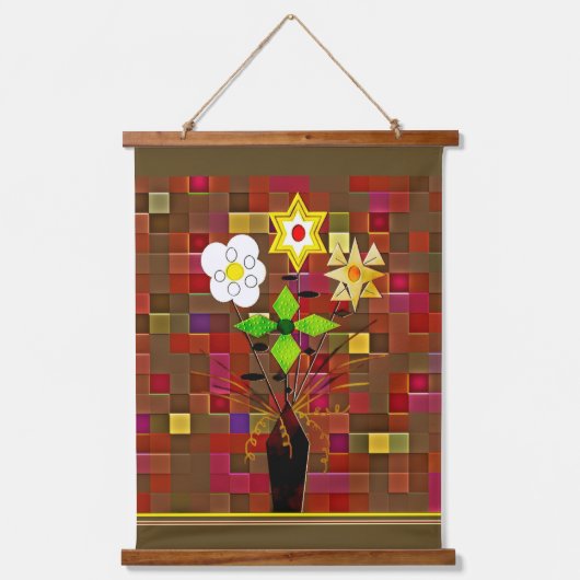 "Bloembezorging" houten wandtapijt Hangend Wandkleed (Voorkant)