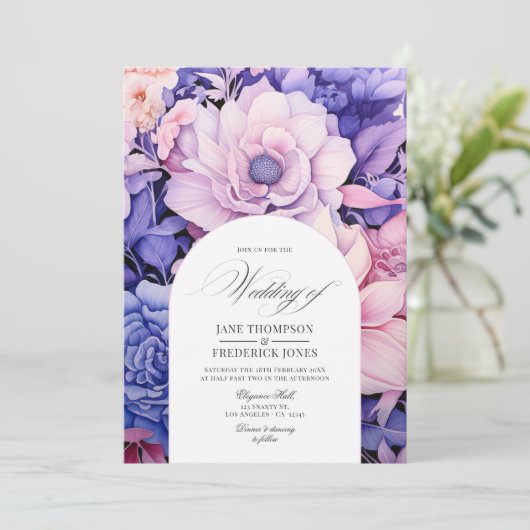 bloemblaadje roze, korenbloem blauw & Mauve bloeme Kaart (Staand voorkant)