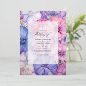 bloemblaadje roze, korenbloem blauw & Mauve bloeme Kaart (Staand voorkant)