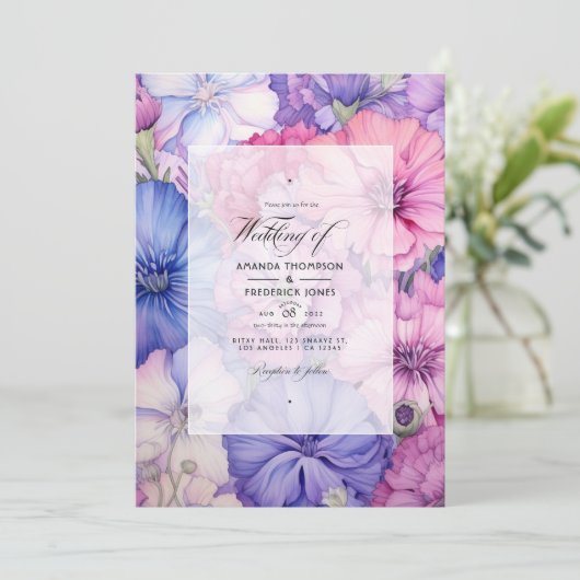 bloemblaadje roze, korenbloem blauw & Mauve bloeme Kaart (Staand voorkant)