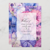 bloemblaadje roze, korenbloem blauw & Mauve bloeme Kaart (Voorkant / Achterkant)