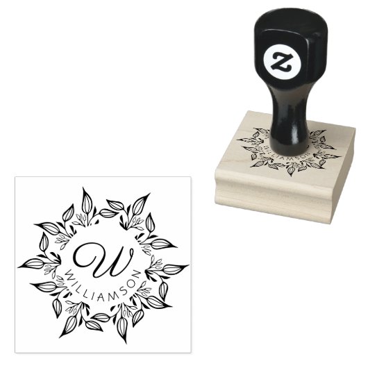 Bloemblaadjes Botanische Cirkelnaam & Monogram Rubberstempel (Gestempeld)