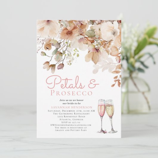 Bloemblaadjes en Bubbly Prosecco Vrijgezellenfeest Kaart (Staand voorkant)