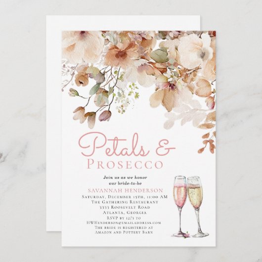 Bloemblaadjes en Bubbly Prosecco Vrijgezellenfeest Kaart (Voorkant / Achterkant)