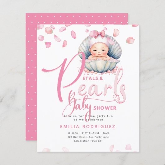 Bloemblaadjes en Parels Roze Baby Meisje Shower (Voorkant / Achterkant)