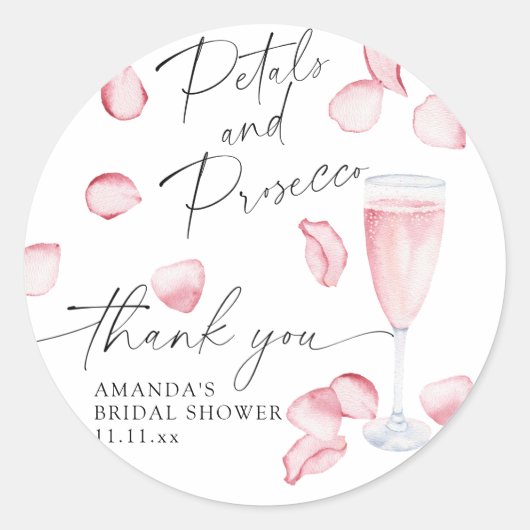 Bloemblaadjes en Prosecco - bedankt bruidsdouche Ronde Sticker (Voorkant)