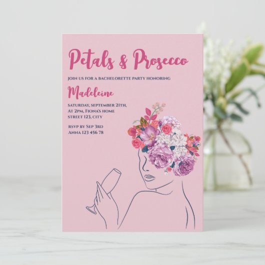 bloemblaadjes en prosecco bloemenkrans bachelorett kaart (Staand voorkant)