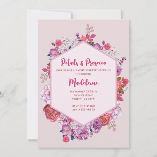 bloemblaadjes en prosecco bloemenvrijgezellenweeke kaart (Voorkant)