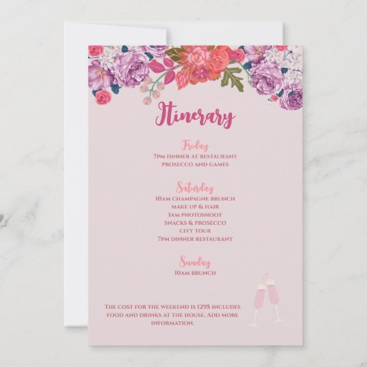 bloemblaadjes en prosecco bloemenvrijgezellenweeke kaart (Achterkant)